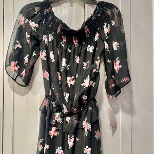 NWT  B Darlin Black Rose Romper Shorts With Shoulder Straps Lined size 7/8